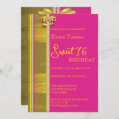Invitation Perles et Gold Sweet 16 (Devant / Derrière)