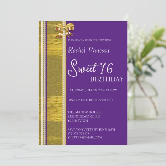 Invitation Perles et Gold Sweet 16 (Debout devant)