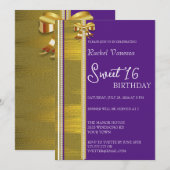 Invitation Perles et Gold Sweet 16 (Devant / Derrière)