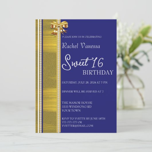 Invitation Perles et Gold Sweet 16 (Debout devant)