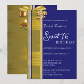 Invitation Perles et Gold Sweet 16 (Devant / Derrière)