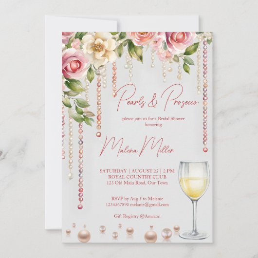 Invitation Perles et la douche de mariée de prospect élégant (Devant)