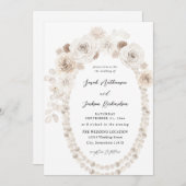 Invitation Perles et Mariage floral blanc (Devant / Derrière)