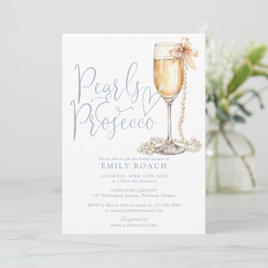 Invitation Perles et poursuites QR Code Fête des mariées bleu (Debout devant)