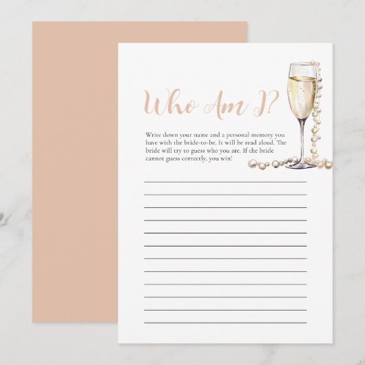 Invitation Perles et poursuites Qui suis-je jeu de Fête des m (Devant / Derrière)