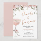 Invitation Perles et Prosecco Blush Floral Fête des mariées (Devant / Derrière)