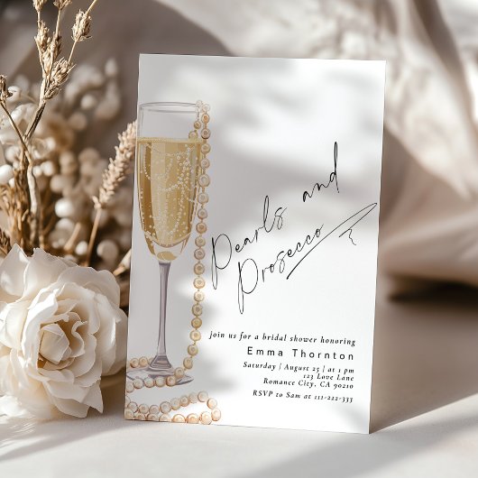 Invitation Perles et Prosecco Fête des mariées moderne minima