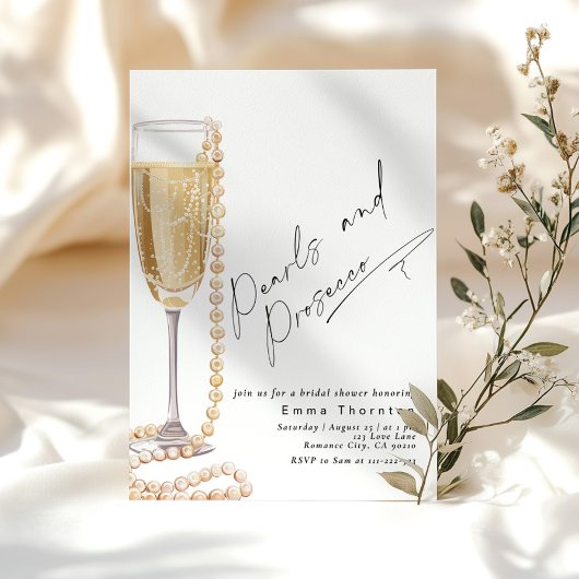 Invitation Perles et Prosecco Fête des mariées moderne minima