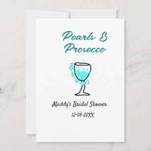 Invitation Perles et prosecco fête prénuptiale bleu noir nom