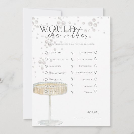 Invitation Perles et Prosecco Jeu de mariage 'Préférerait-ell (Devant)
