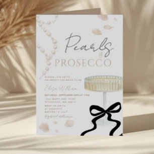 Invitation Perles et Prosecco Nœud en Ivoire pour Enterrement