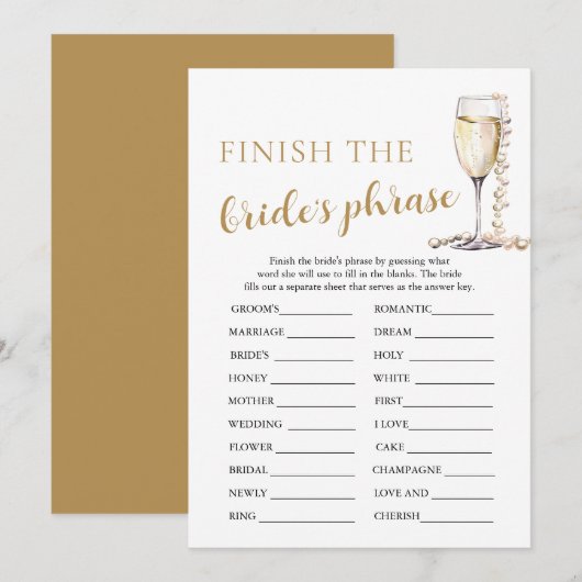 Invitation Perles et Prosecco terminent le jeu de phrases de (Devant / Derrière)