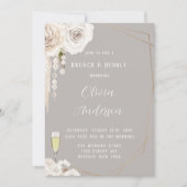 Invitation Perles florales blanches beige gris Brunch & Bubbl (Devant)