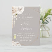 Invitation Perles florales blanches beige gris Brunch & Bubbl (Debout devant)