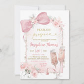 Invitation Perles florales roses et Fête des mariées Prosecco (Devant)