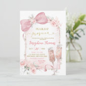 Invitation Perles florales roses et Fête des mariées Prosecco (Debout devant)