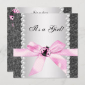 Invitation Perles Ladybug rose noir bébé fille douche (Devant / Derrière)