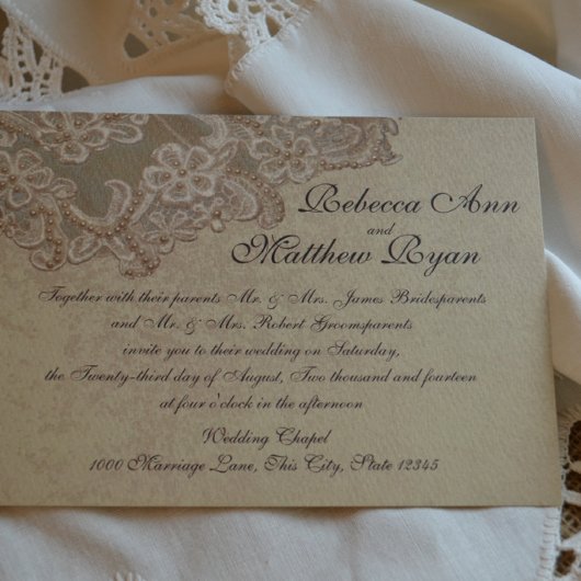Invitation Perles nuptiales vintages et dentelle