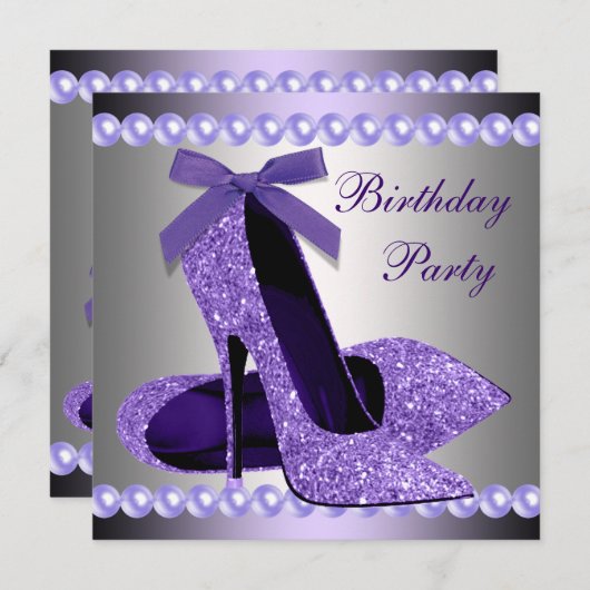 Invitation Perles Pailletées Chaussures à Talons Hauts Violet (Devant / Derrière)