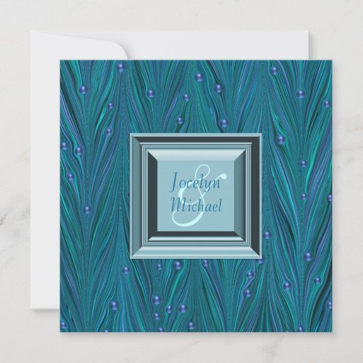 Invitation Perles Peacock Purple Mariage bleu Turquoise (Devant)