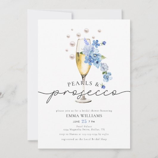 Invitation Perles photo bleu Dusty & Fête des mariées de pour (Devant)