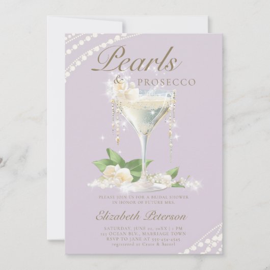 Invitation Perles Pourreaux Petals Lilac Elégante Fête des ma (Devant)