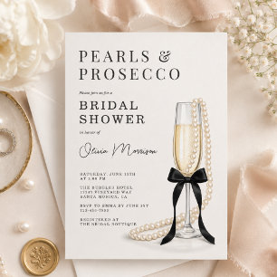 Invitation Perles & Prosecco Coquette Noire à Ruban Mariage