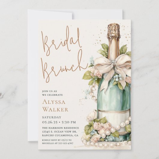 Invitation Perles & Prosecco Déjeuner de Mariage (Devant)