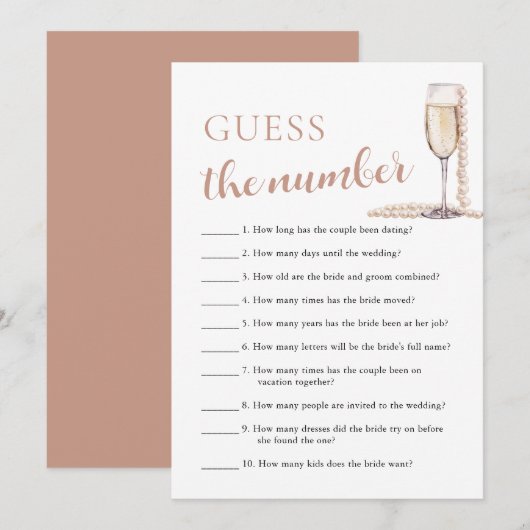 Invitation Perles & Prosecco Devinez le Nombre Jeu de Mariage (Devant / Derrière)