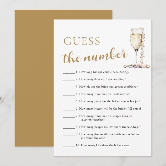 Invitation Perles & Prosecco Devinez le Nombre Jeu de Mariage (Devant / Derrière)