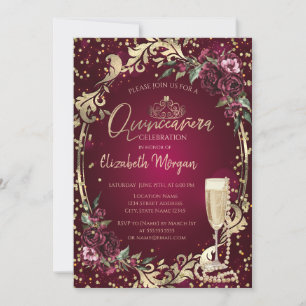 Invitation Perles Prosecco Diamant Roses Bourguignonnes Quinc