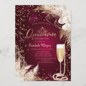 Invitation Perles Prosecco Diamonds Boho Fleurs Quinceañera (Devant / Derrière)