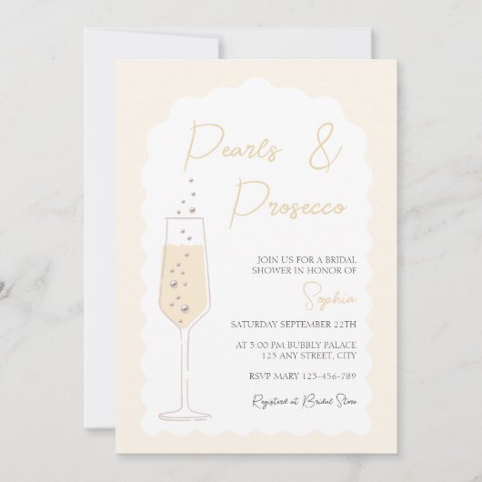 Invitation Perles & Prosecco Fête des mariées d'arc ondulé (Devant)