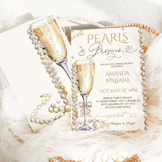 Invitation Perles & Prosecco Fête des mariées élégante