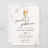 Invitation Perles & Prosecco Fête des mariées élégante (Devant)