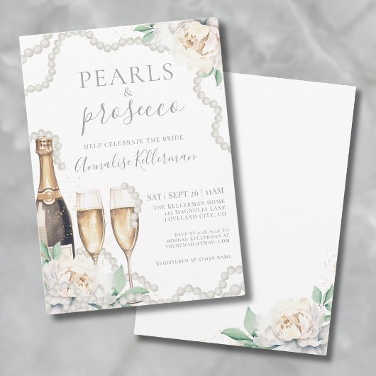 Invitation Perles & Prosecco Fête des mariées florale