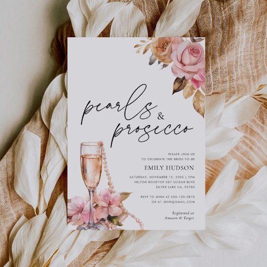 Invitation Perles & Prosecco Fête des mariées florale