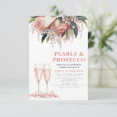Invitation Perles & Prosecco Fête des mariées florale rose mo (Debout devant)