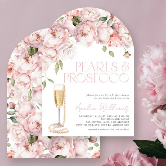 Invitation Perles & Prosecco Fête des mariées florale rose mo