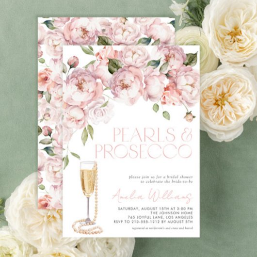 Invitation Perles & Prosecco Fête des mariées florale rose mo