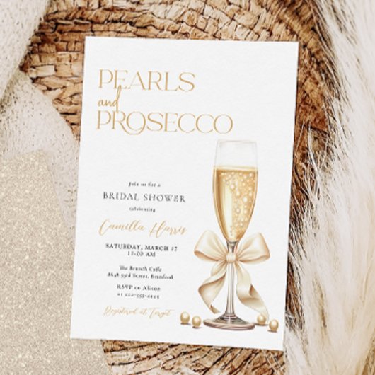 Invitation Perles & Prosecco Fête des mariées minimale or
