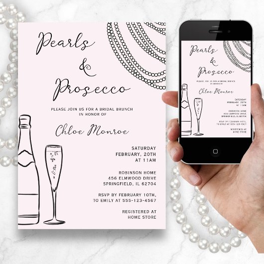 Invitation Perles & Prosecco Moderne Blush Pink Bridal Brunch