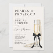 Invitation Perles & Prosecco Nœud Noir Code QR Enterrement de (Devant)