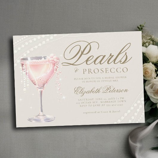 Invitation Perles Prosecco Pink Bubbly Ecru Fête des mariées