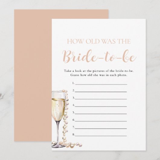 Invitation Perles & Prosecco Quel âge avait la future mariée (Devant / Derrière)