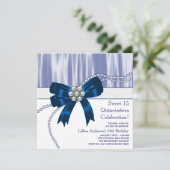 Invitation Perles Quinceanera Bleu Marine (Debout devant)