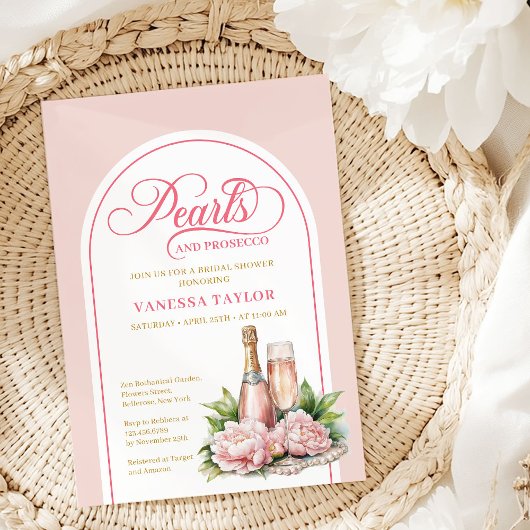 Invitation Perles romantiques et prosecco invitent l'aquarell
