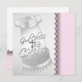 Invitation Perles rose blanc bébé fille Christening Invitatio (Devant / Derrière)
