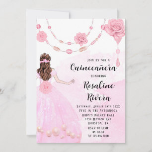 Invitation Perles rose Dusty Flora Girl Quinceanera Anniversa