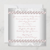 Invitation Perles roses Baby Shower Damassé rose (Dos)